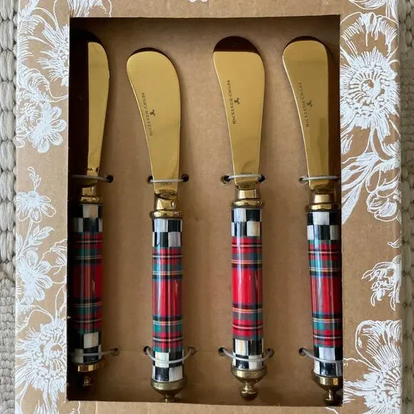 Mackenzie Childs Supper Club Spreaders Set Tartastic NEW Flatware